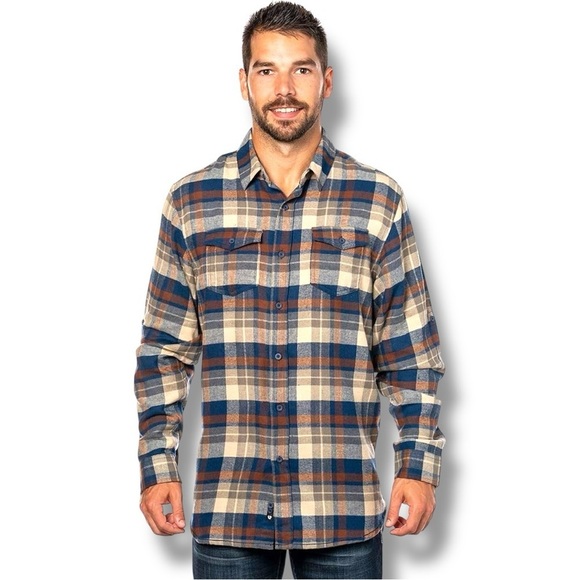 burnside Other - Burnside Men's Casual Plaid Long Cuffed Sleeve Flannel Blue/Brown Button Down